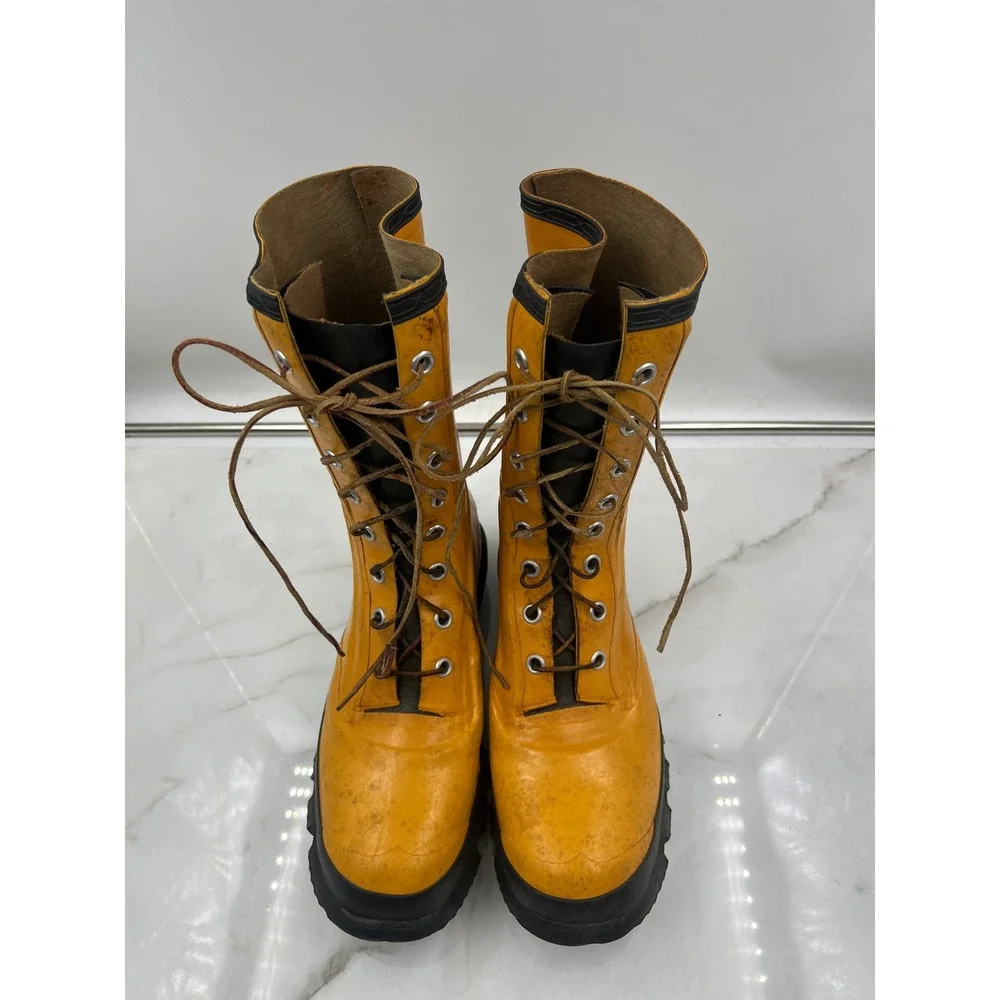 Vintage US Rubber Royal Insul-Air Yellow Lace Up Boots Mens 10